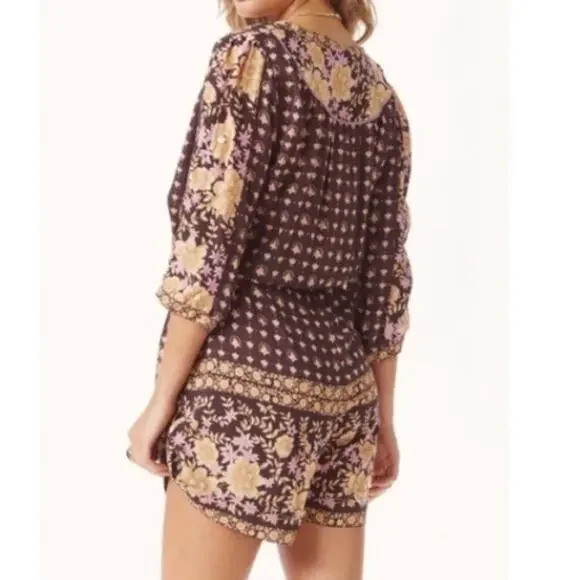 Spell | Desert Rose Boho Brown Tan Floral Playsuit Romper Small - Picture 2 of 9